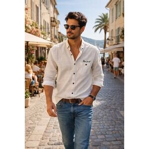 Blanc du Nil Premium White Textured Button Up Shirt Mens Large L